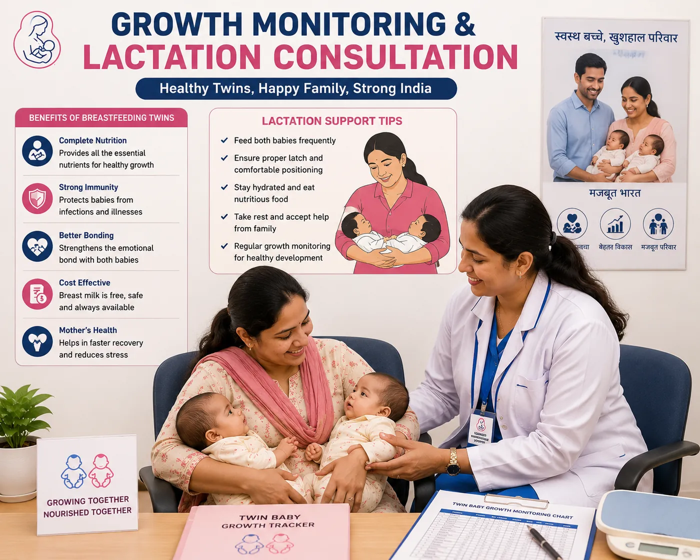 Growth monitoring and lactation consultation for a mother of twins