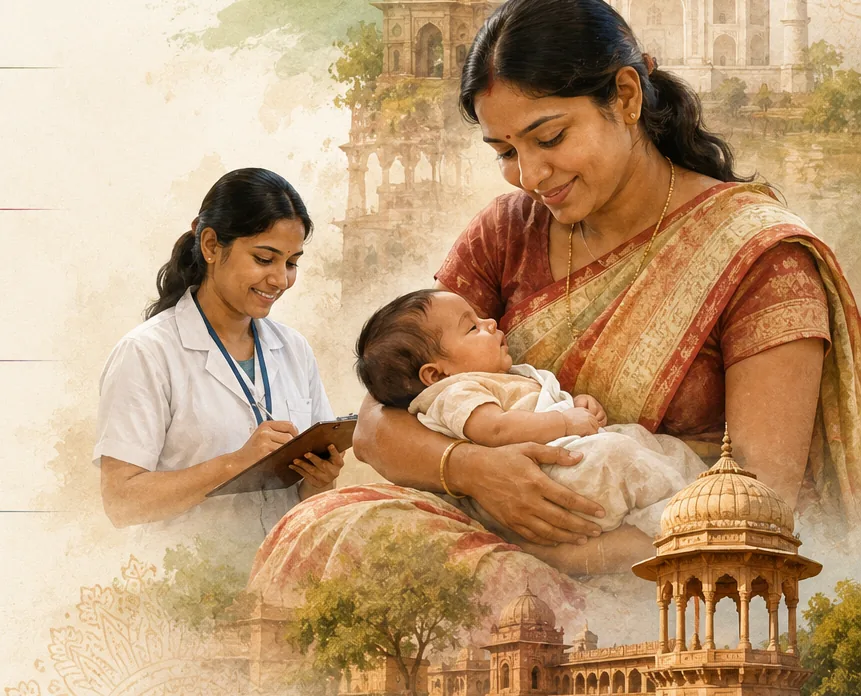 Mother breastfeeding her baby with a lactation consultant beside her